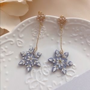 Handmade Polymer Clay Snowflake Earring with 925 silver stud